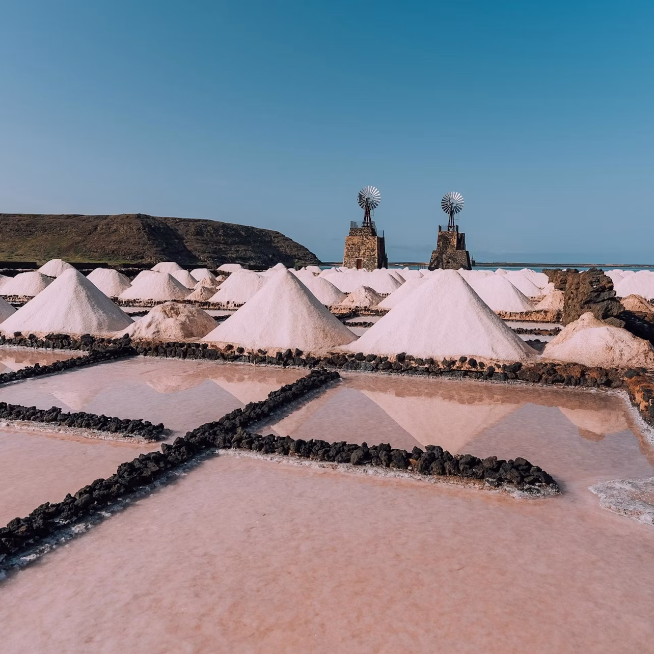 View of water mills in Salinas de Janubio