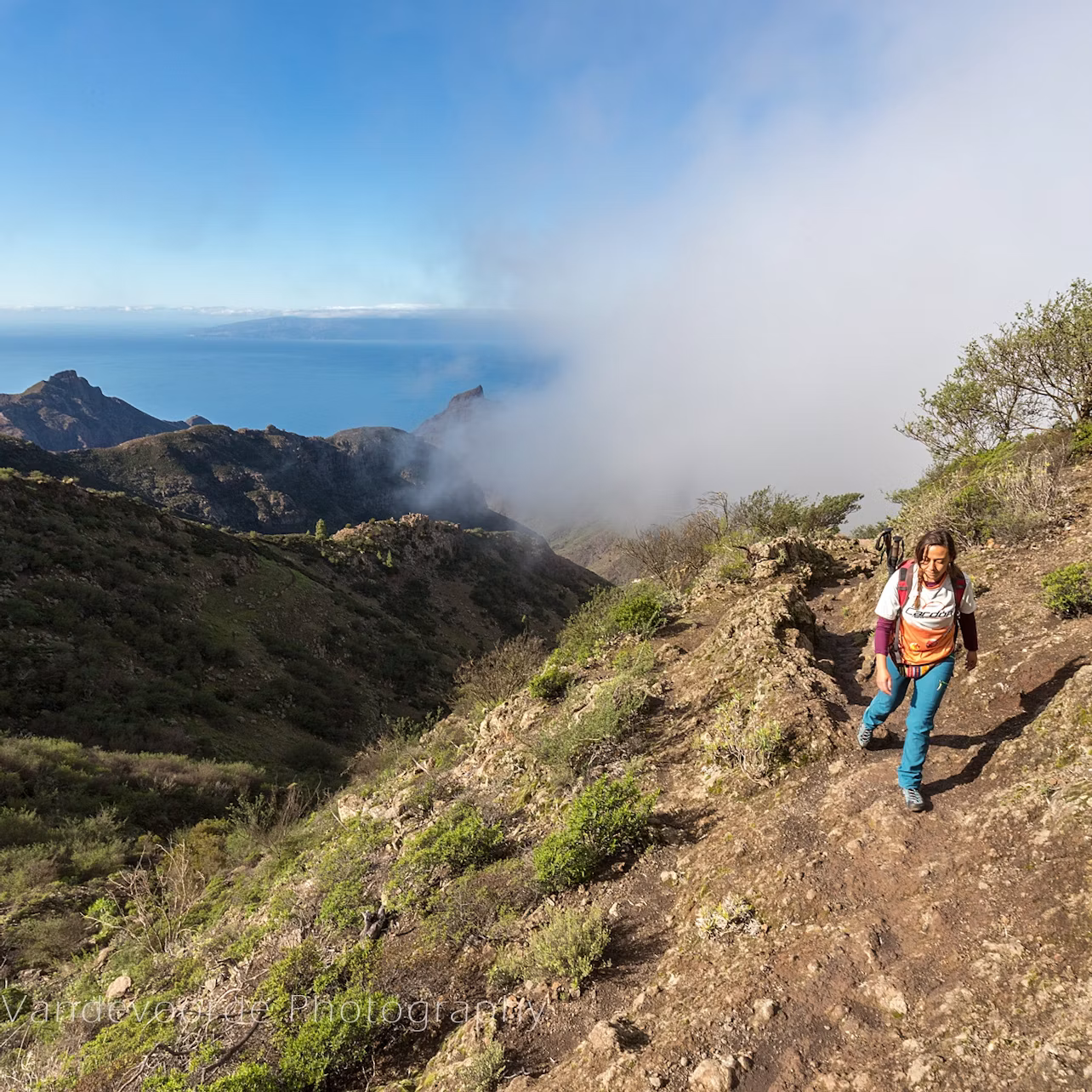 Tourist on the trail of the Teno massif