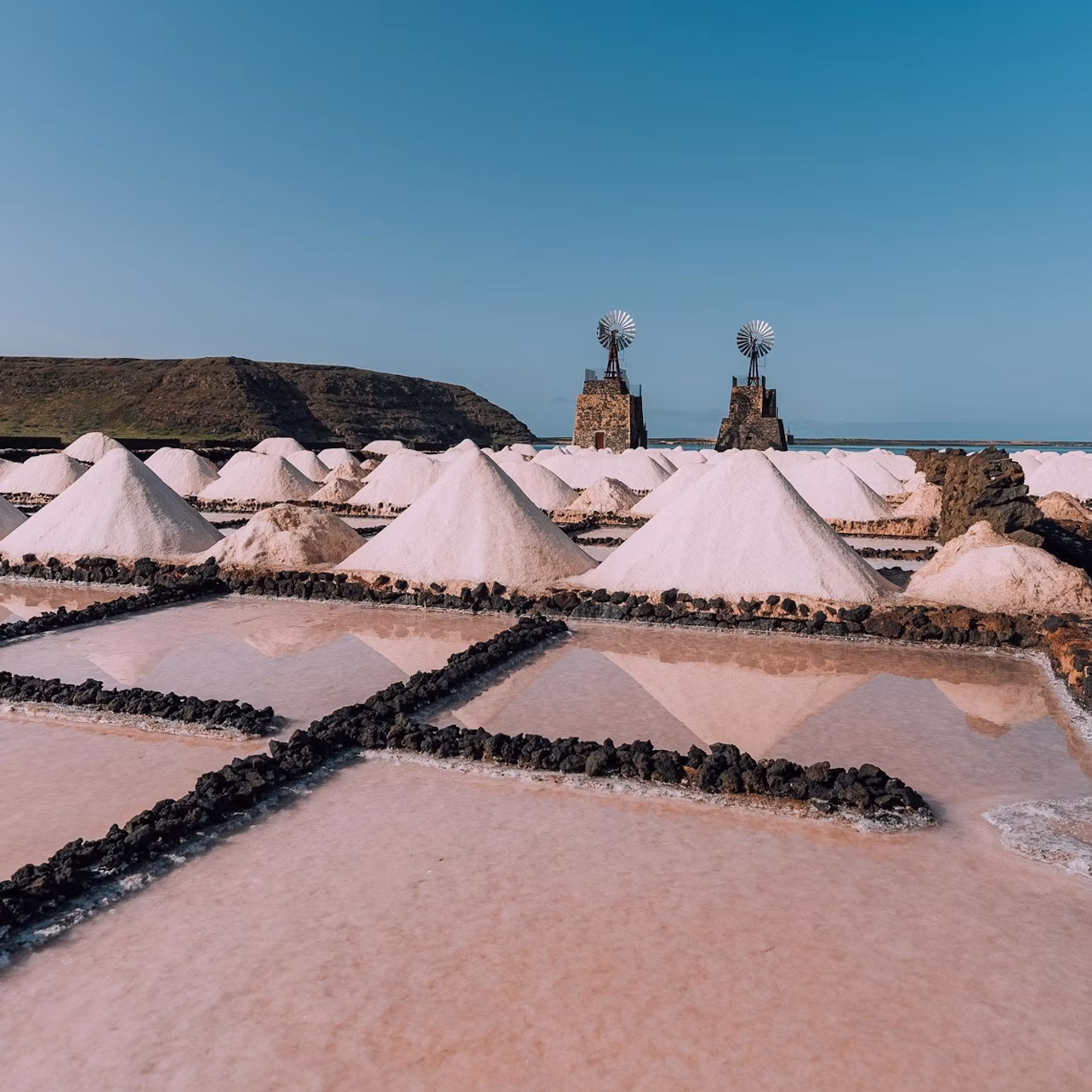 View of water mills in Salinas de Janubio