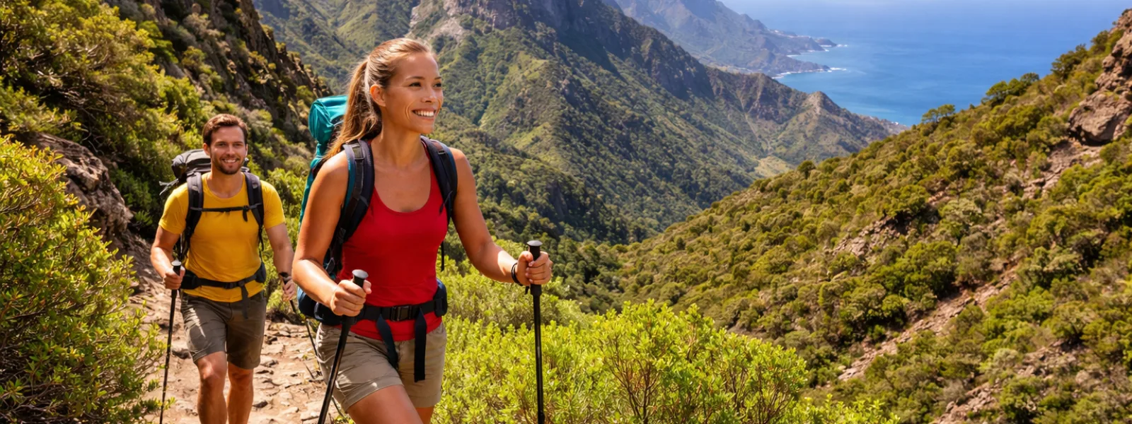 Randonneurs sur un sentier de montagne pittoresque aux îles Canaries