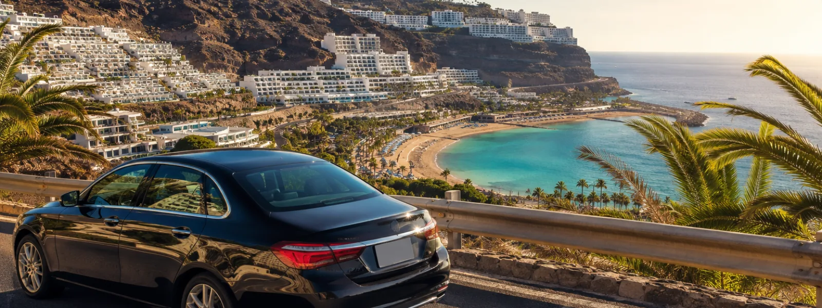 Voiture de transfert sur la route côtière au-dessus de Puerto Rico et Amadores à Gran Canaria
