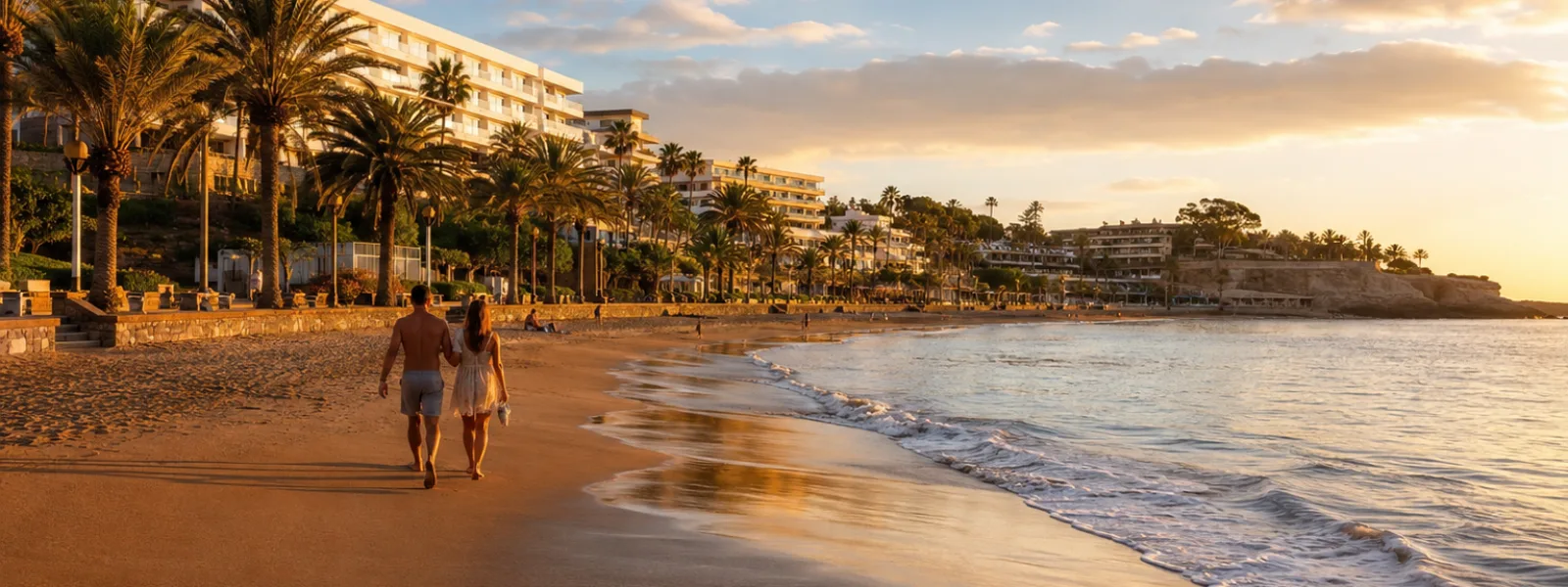 Spiaggia di San Agustin a Gran Canaria con hotel di resort tranquilli e un lungomare