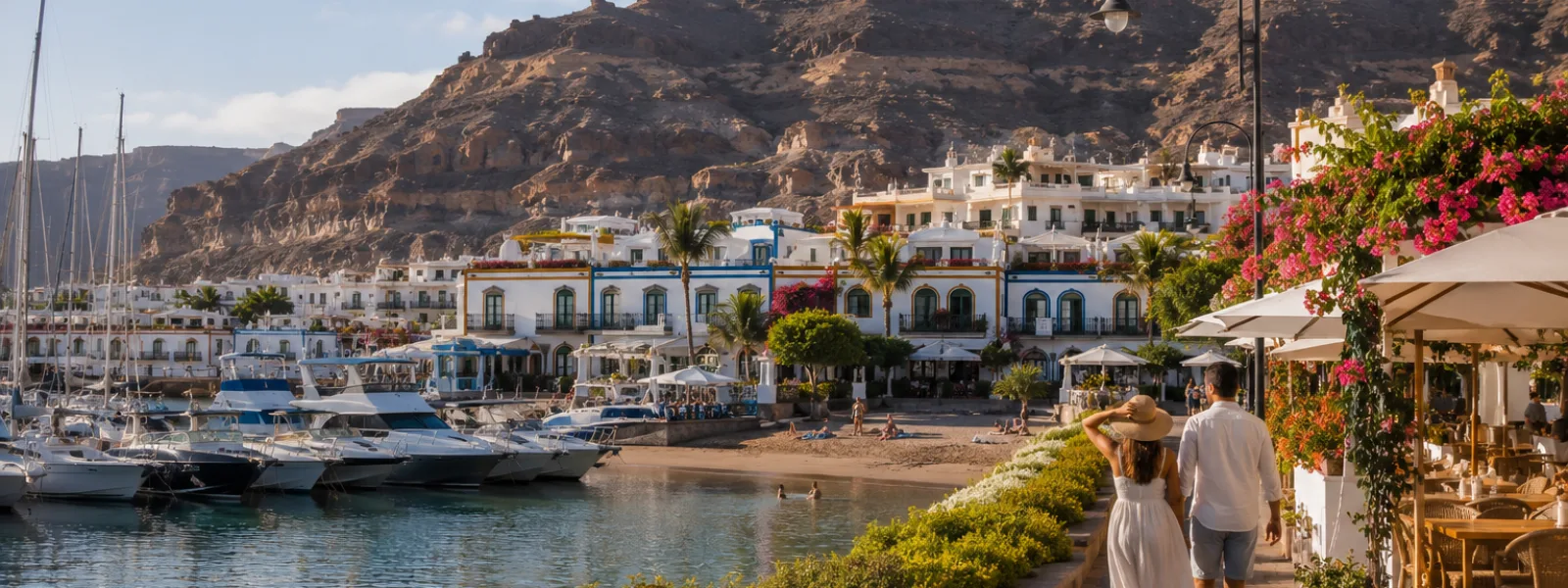Marina et plage abritée de Puerto de Mogán à Gran Canaria pour les couples comparant Puerto Rico et Puerto de Mogán