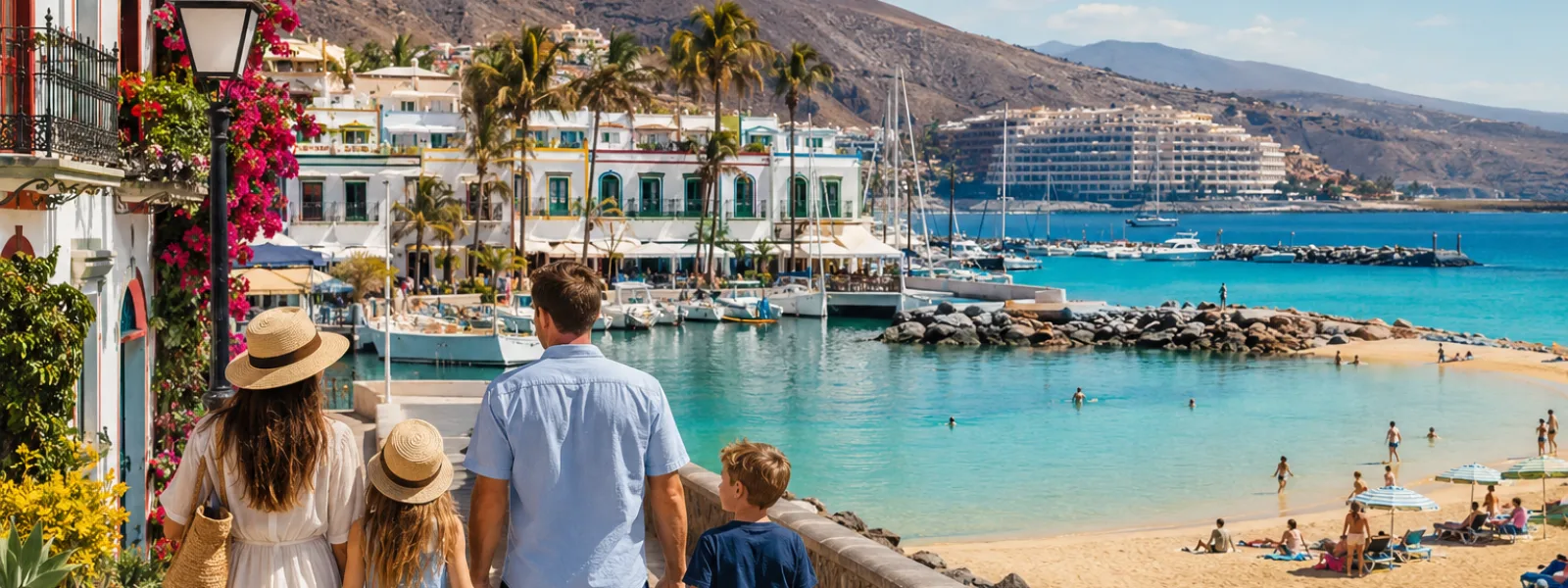 Scena di un resort per famiglie nelle Isole Canarie che confronta Costa Adeje e Puerto de Mogan