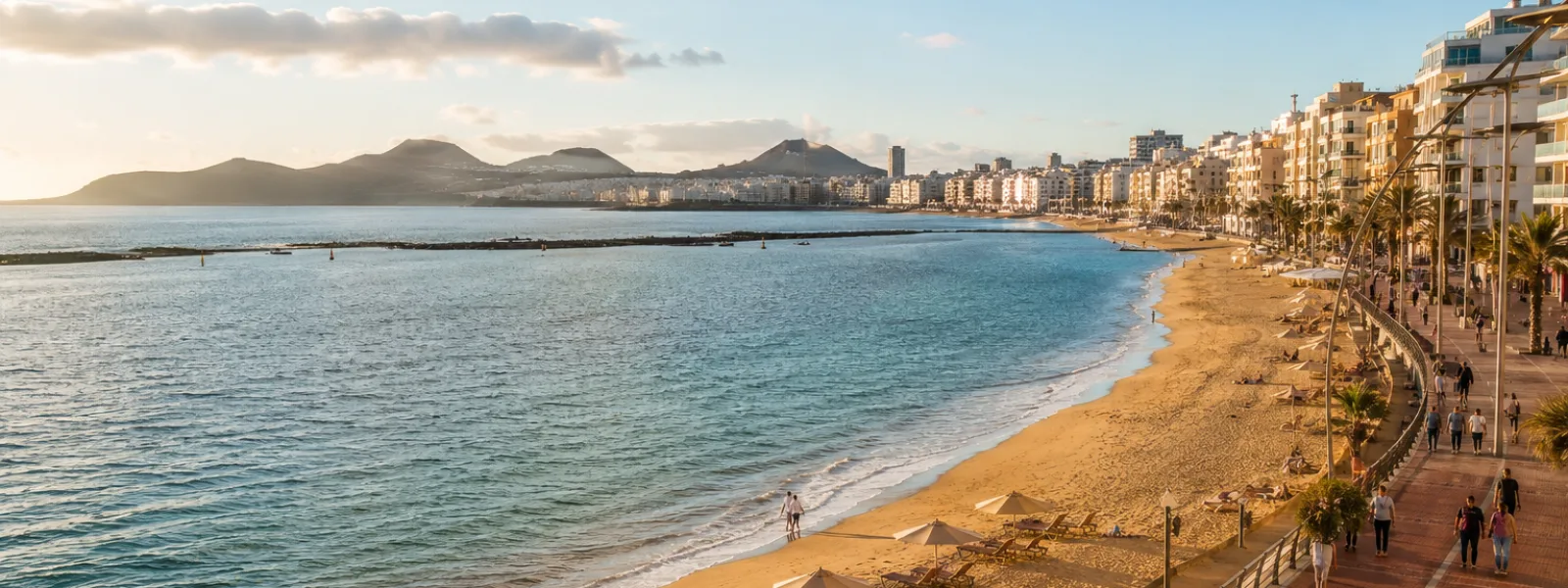 Plage de Las Canteras à Las Palmas de Gran Canaria avec la promenade et le littoral urbain