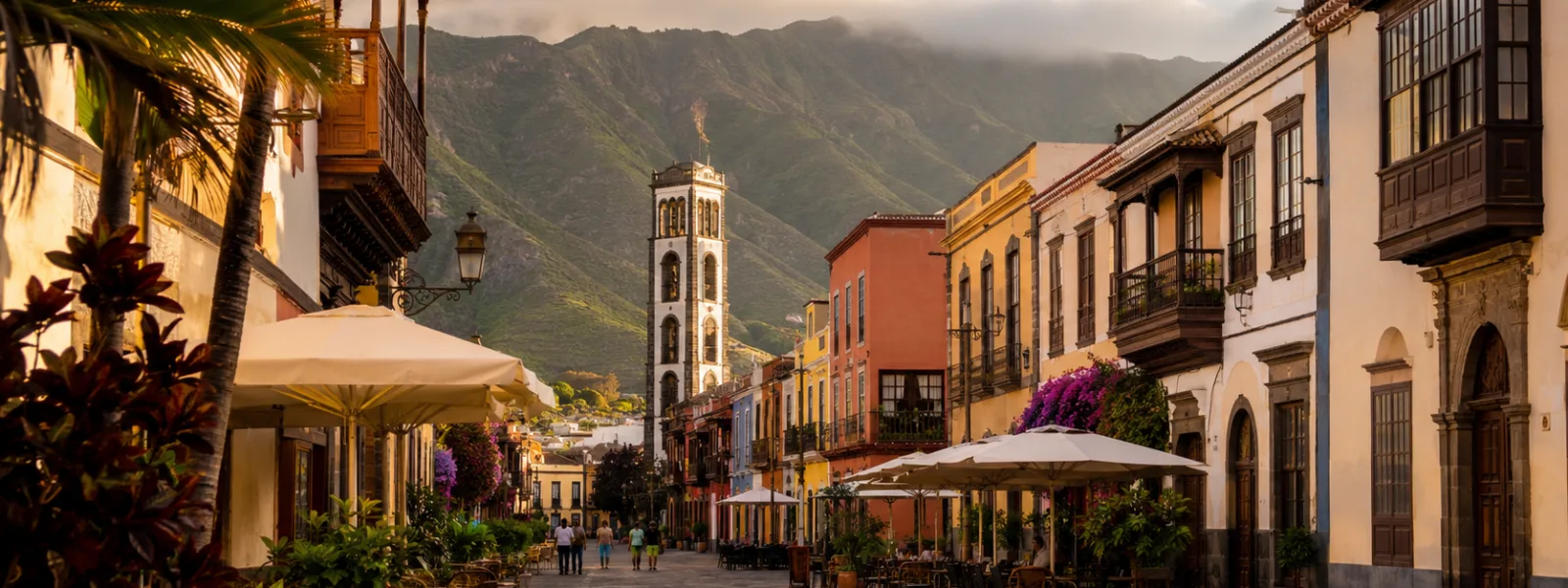 Rues historiques de La Laguna avec les montagnes vertes d'Anaga à Tenerife