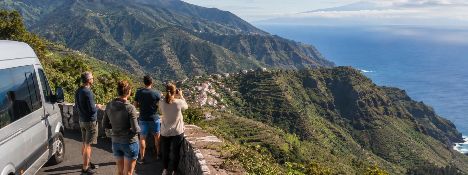 Voyageurs contemplant les ravins verdoyants de La Gomera lors d'une excursion d'une journée depuis Tenerife