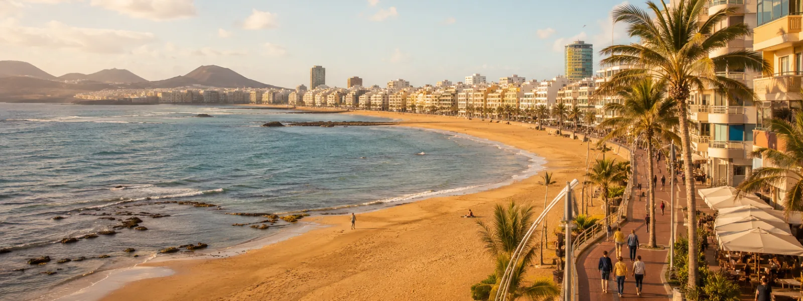 Promenade de la plage de Las Canteras et front de mer urbain à Las Palmas de Gran Canaria