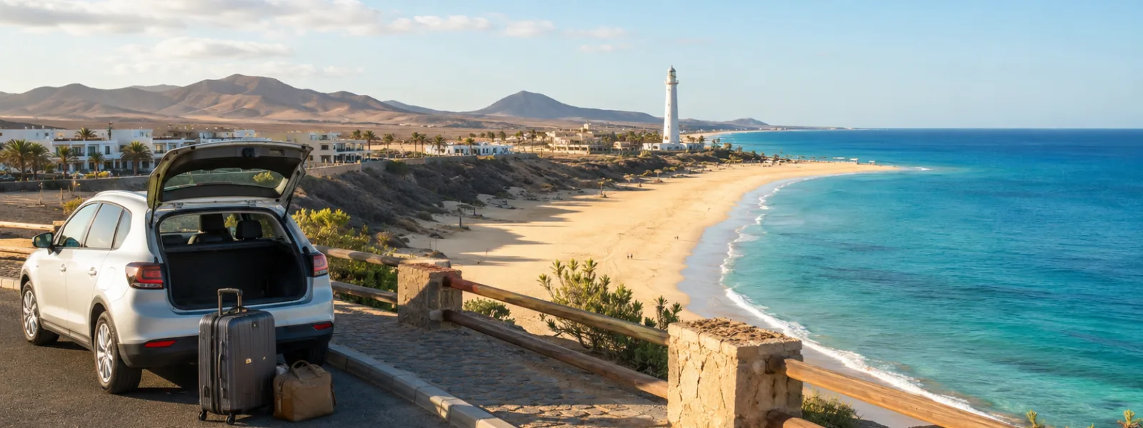 Scène d'arrivée de transfert à la plage de Morro Jable et Jandia dans le sud de Fuerteventura