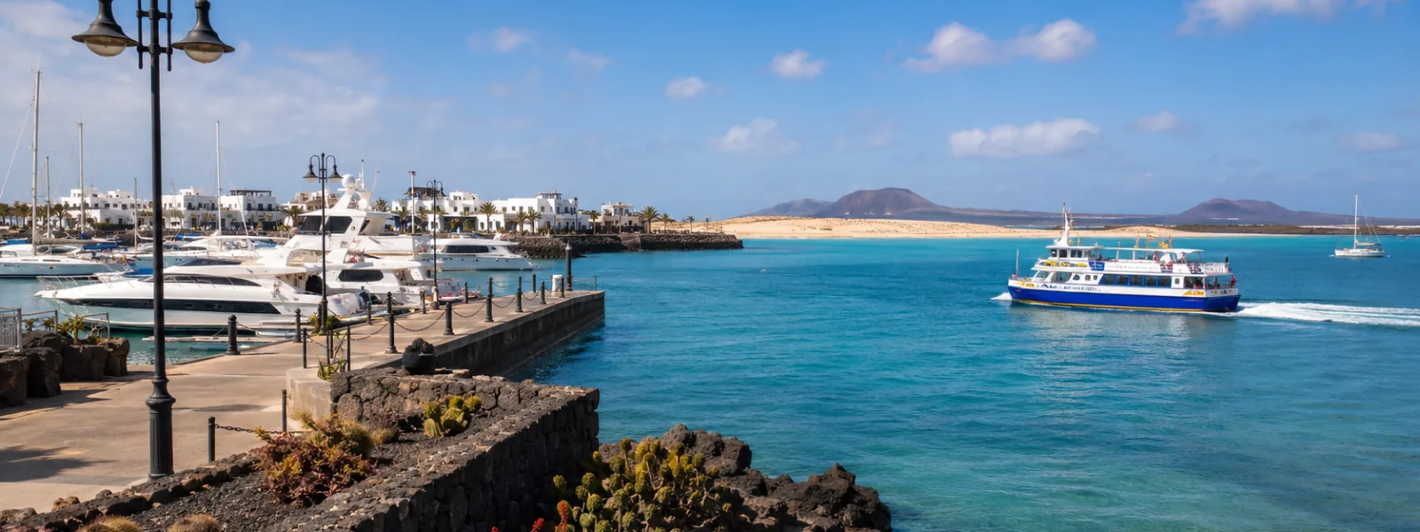 Scena di vacanza in traghetto tra Playa Blanca a Lanzarote e Corralejo a Fuerteventura