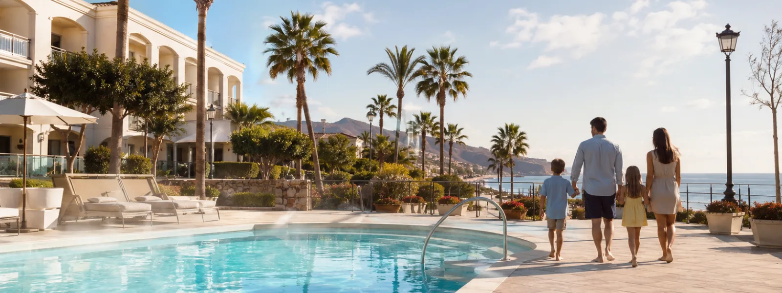 Family-friendly heated pool hotel terrace in Costa Adeje, Tenerife