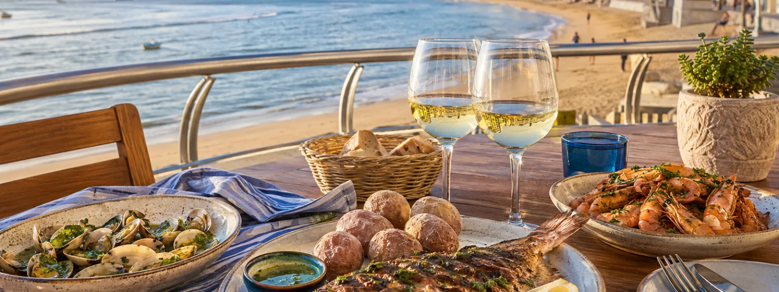 Seafood table on the Las Canteras promenade in Las Palmas de Gran Canaria