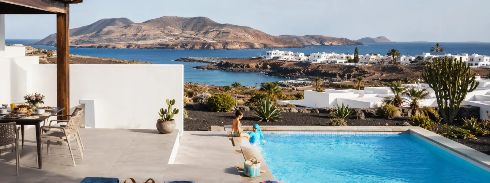 Las Coloradas villa terrace with private pool near Papagayo beaches in Playa Blanca Lanzarote