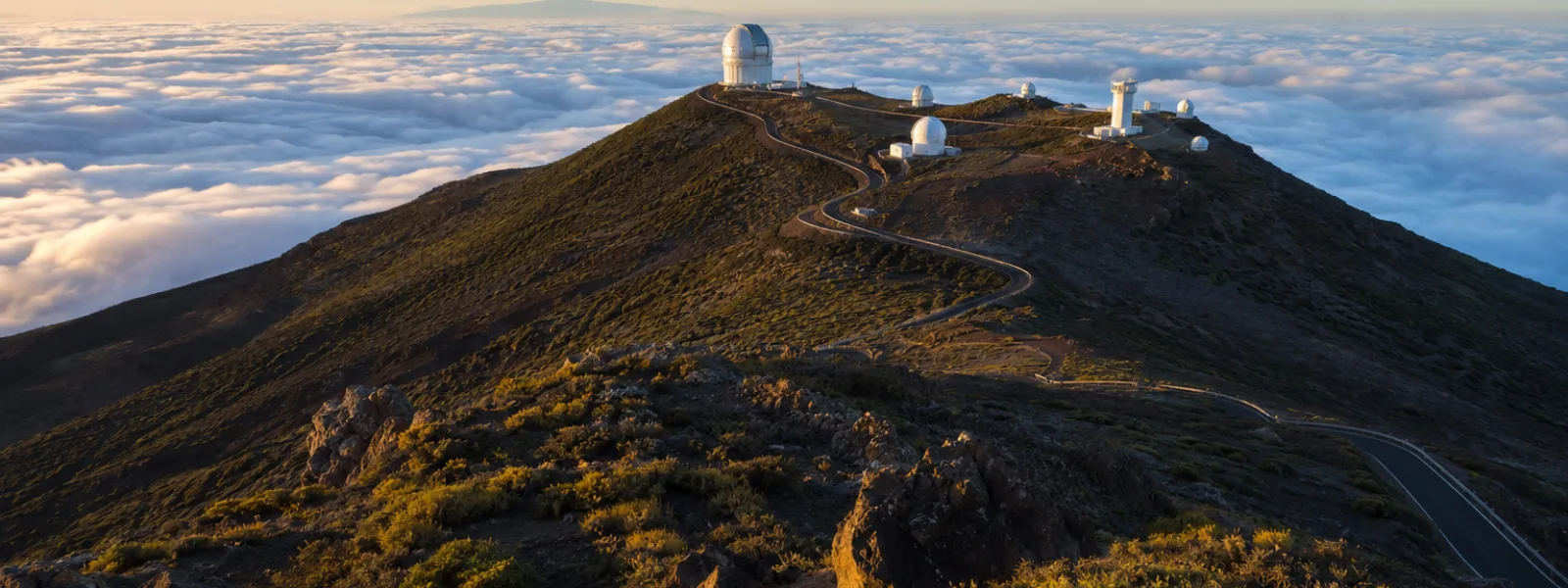 Roque de los Muchachos observatory ridge above the clouds in La Palma
