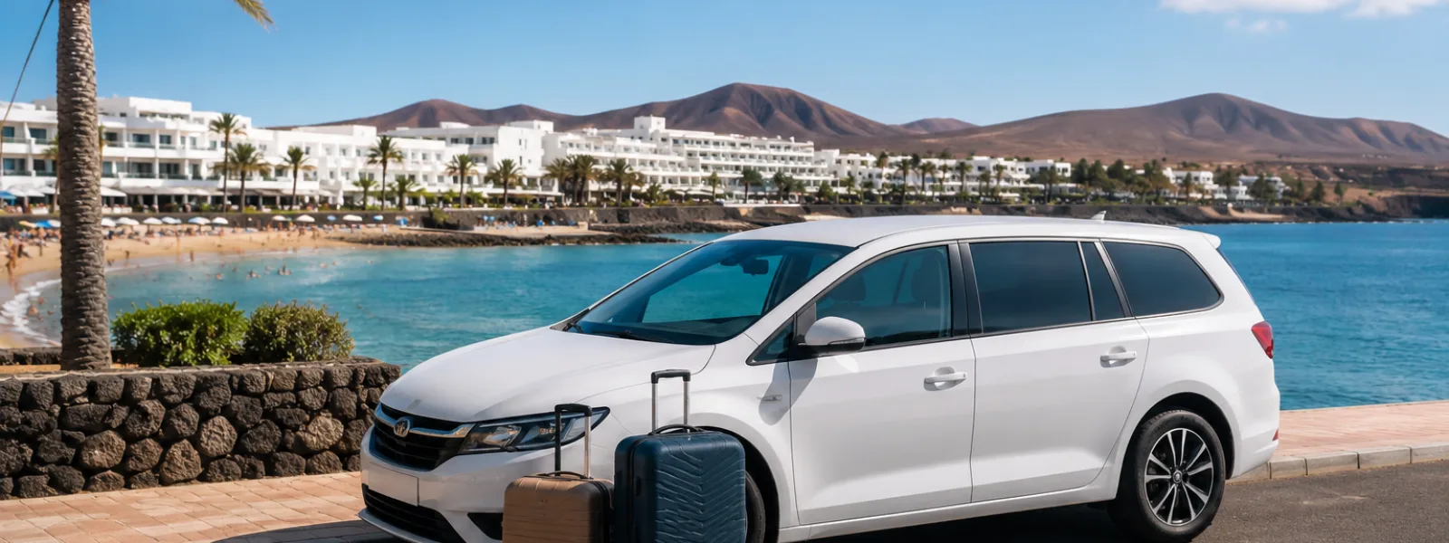 Auto transfer vicino alla costa di Puerto del Carmen dopo l'arrivo all'aeroporto di Lanzarote