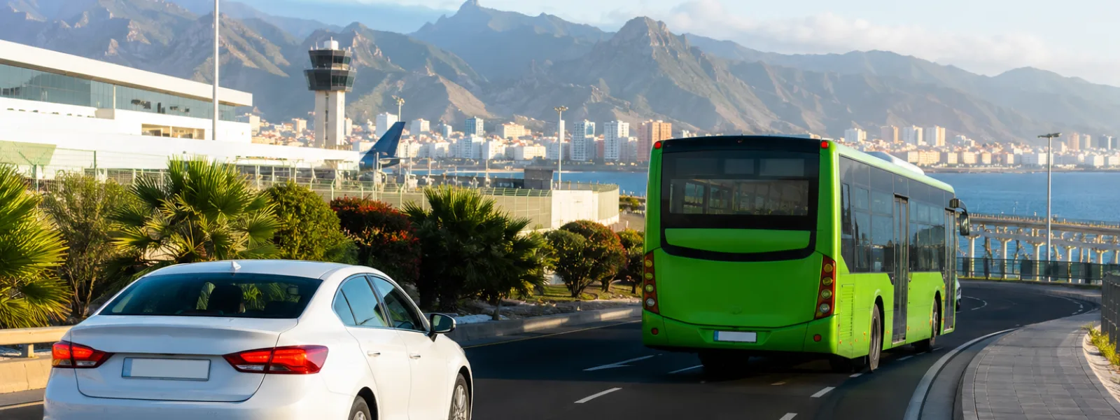 Airport transfer road between Tenerife North Airport and Santa Cruz de Tenerife with Anaga mountains in the background