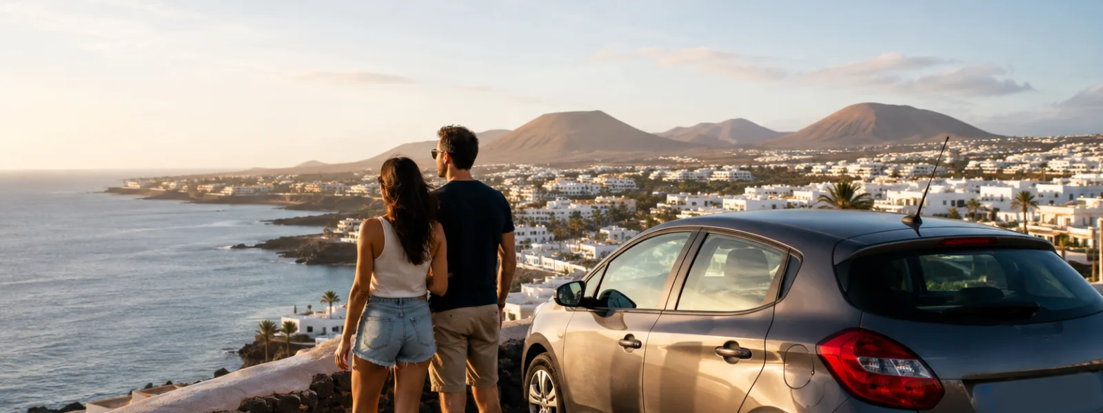 Coppia che pianifica una gita in auto a noleggio da Puerto del Carmen a Lanzarote