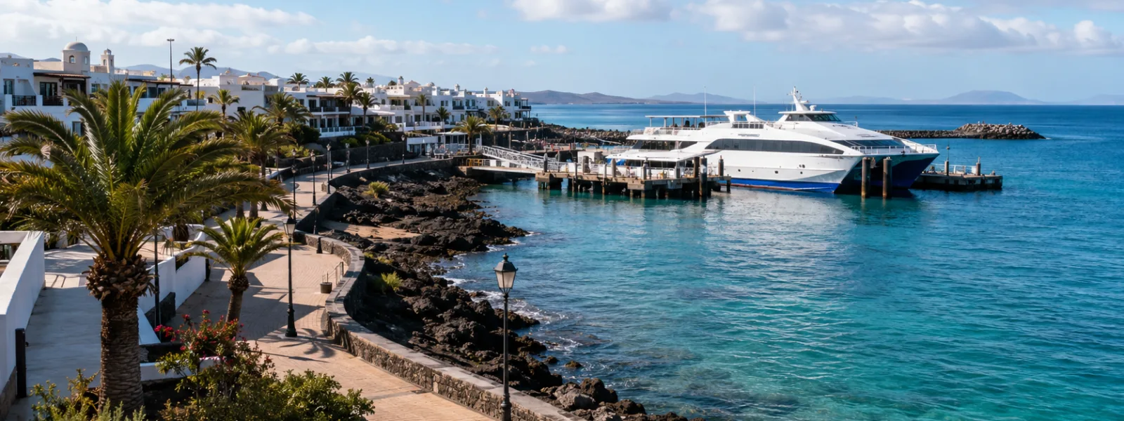 Porto di Playa Blanca e area traghetti a Lanzarote per i viaggiatori che attraversano verso Corralejo a Fuerteventura