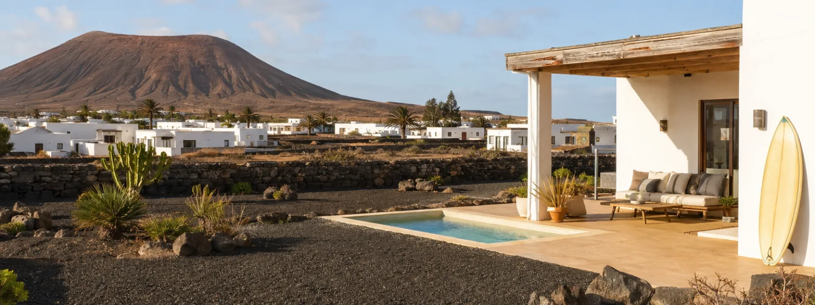 Surf villa in Lajares with volcanic landscape in northern Fuerteventura