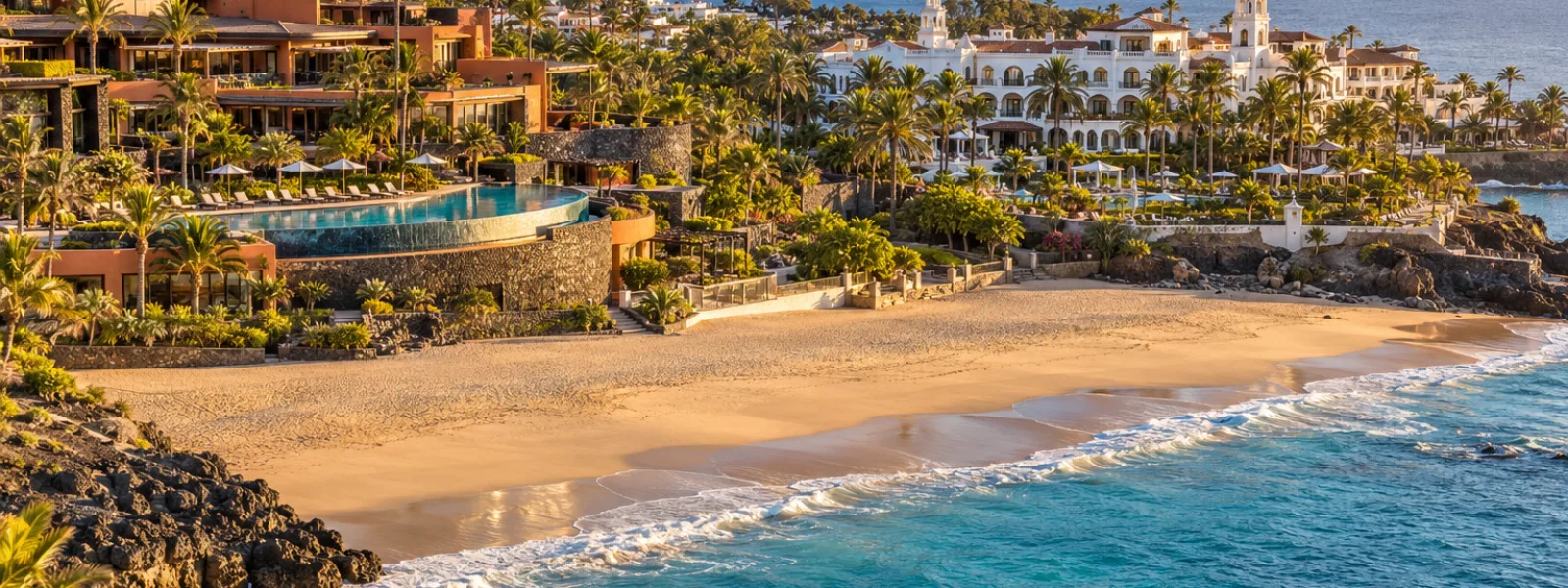 Playa del Duque coast and luxury resort hotels in Costa Adeje, Tenerife