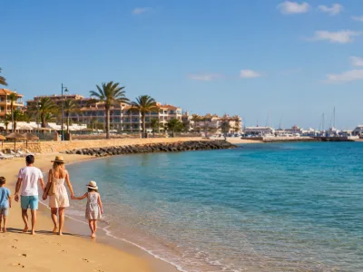 Family beach holiday in sheltered Caleta de Fuste bay in Fuerteventura