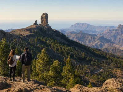 Travellers looking toward Roque Nublo in the Gran Canaria highlands