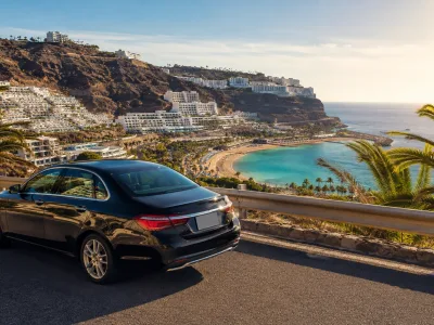 Transfer car on the coastal road above Puerto Rico and Amadores in Gran Canaria