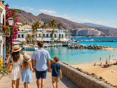 Family-friendly Canary Islands resort scene comparing Costa Adeje and Puerto de Mogan
