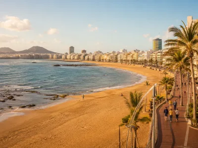 Las Canteras Beach promenade and city beachfront in Las Palmas de Gran Canaria