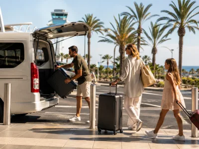 Airport transfer vehicle and holiday luggage on the Gran Canaria coast