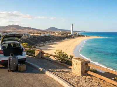 Morro Jable and Jandia beach transfer arrival scene in south Fuerteventura