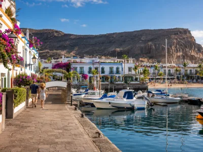 Puerto de Mogan marina and beach in Gran Canaria for a car-free holiday