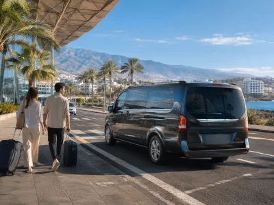 Airport transfer vehicle heading from Tenerife South Airport toward Costa Adeje resorts