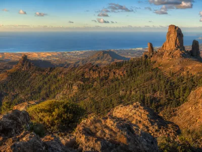 Volcanic mountains and Roque Nublo above Gran Canaria south coast excursion country