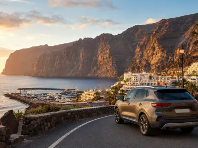 Scenic road transfer view toward the Los Gigantes cliffs on Tenerife west coast