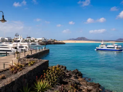 Ferry holiday scene between Playa Blanca in Lanzarote and Corralejo in Fuerteventura