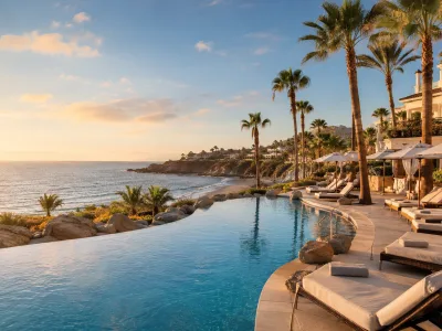Adults-only luxury hotel terrace overlooking the Costa Adeje coastline in Tenerife