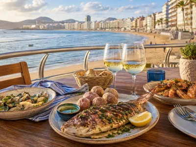 Seafood table on the Las Canteras promenade in Las Palmas de Gran Canaria