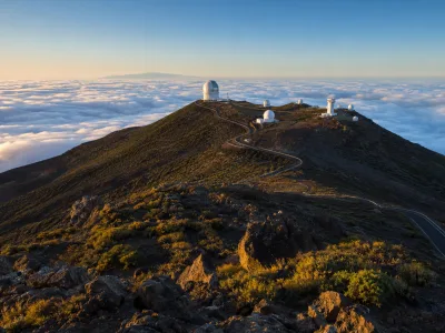 Roque de los Muchachos observatory ridge above the clouds in La Palma