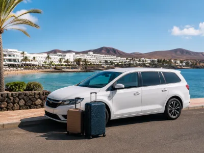 Transfer car near the Puerto del Carmen coast after arriving at Lanzarote Airport