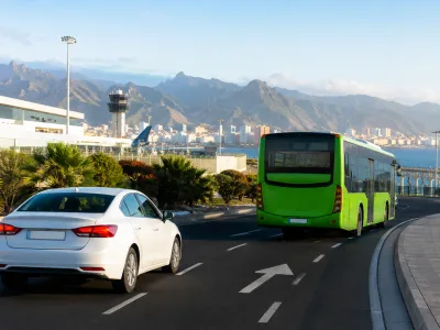 Airport transfer road between Tenerife North Airport and Santa Cruz de Tenerife with Anaga mountains in the background