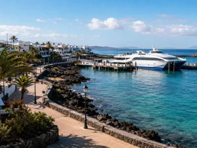 Playa Blanca harbour and ferry area in Lanzarote for travellers crossing to Corralejo in Fuerteventura