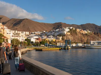 San Sebastian de La Gomera harbour and ferry-port hotel area in warm afternoon light