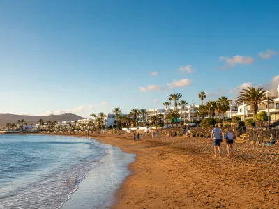 Playa de Matagorda beach and promenade in Puerto del Carmen, Lanzarote