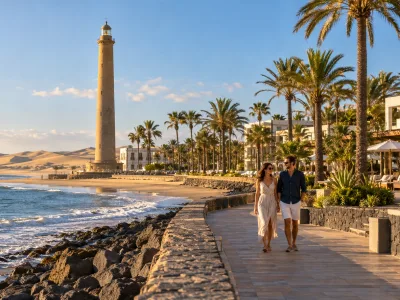 Maspalomas lighthouse and seafront promenade near Hotel Faro and Seaside Palm Beach in Gran Canaria