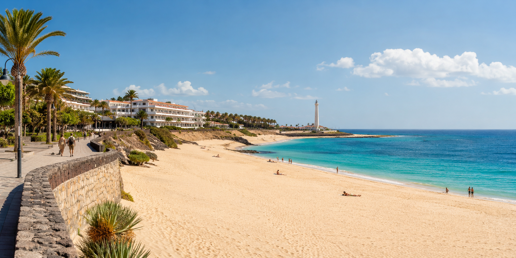 Morro Jable beach and Jandia lighthouse in southern Fuerteventura for a car-free holiday guide