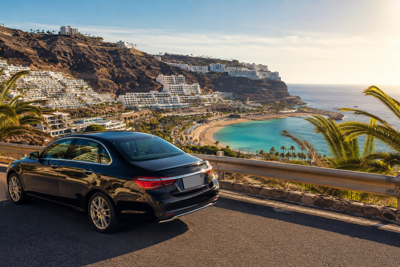 Transfer car on the coastal road above Puerto Rico and Amadores in Gran Canaria