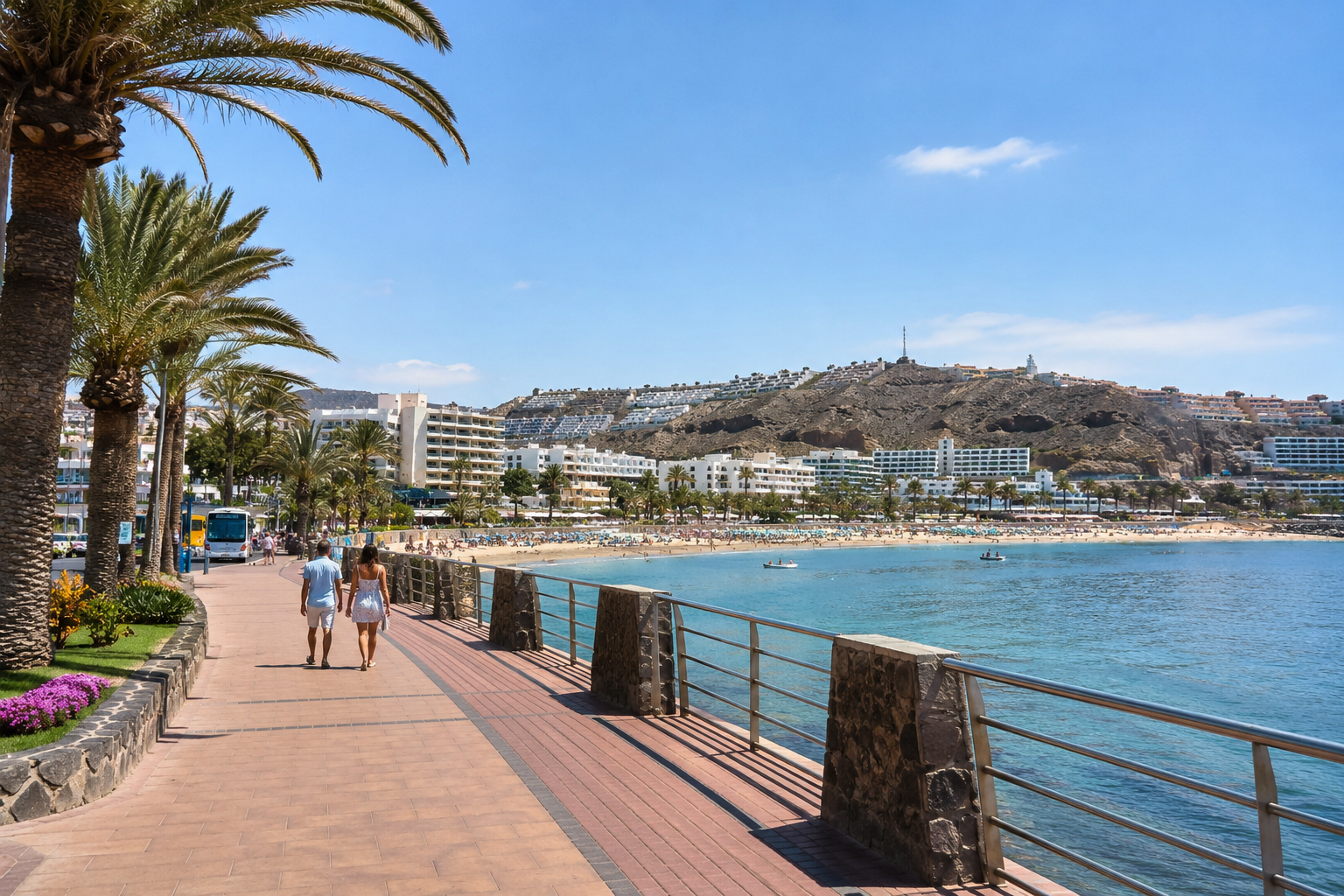 Walkable beach resort promenade in Gran Canaria for a holiday without renting a car