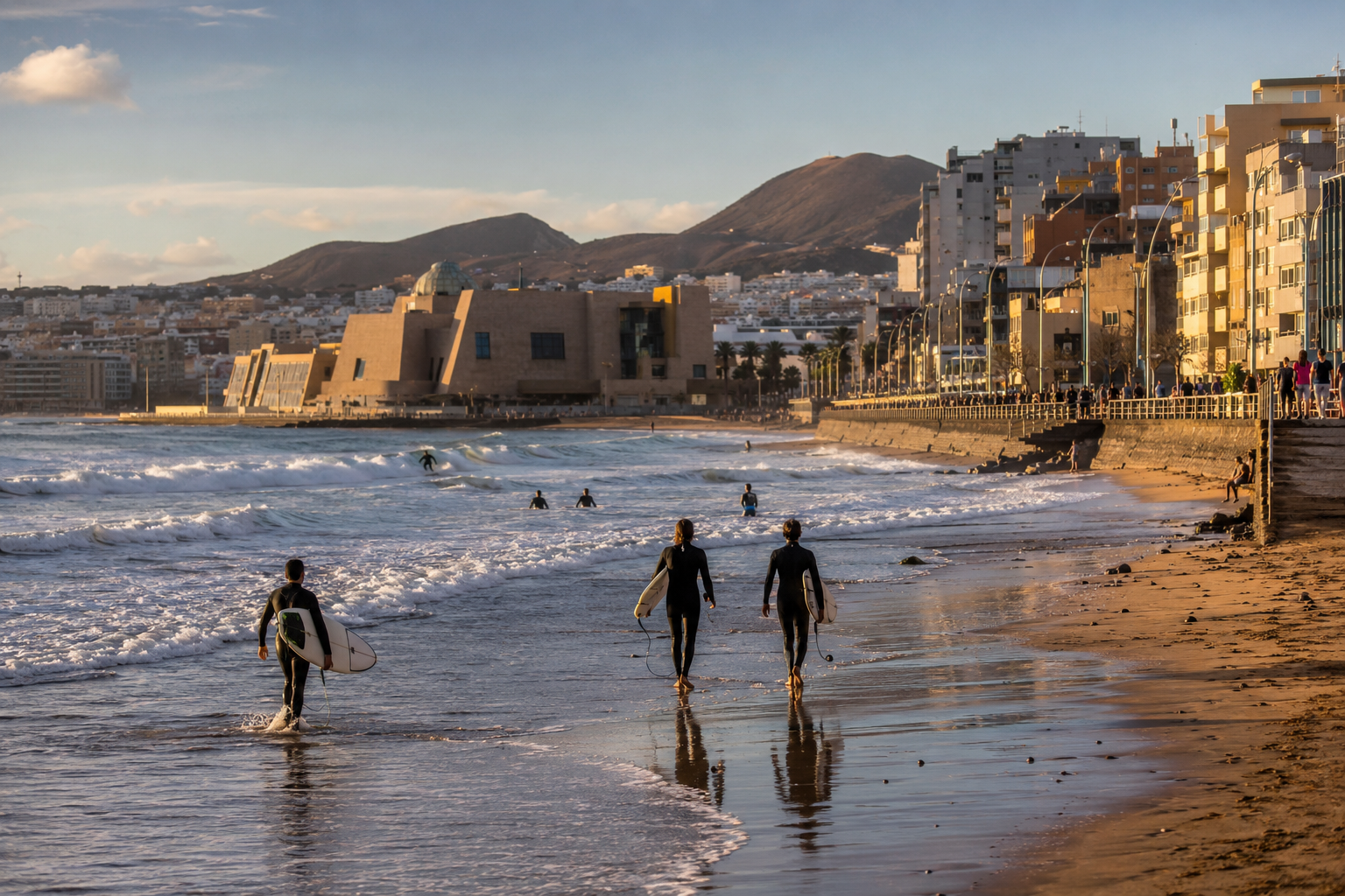 Surfers at La Cicer on Playa de Las Canteras in Las Palmas de Gran Canaria