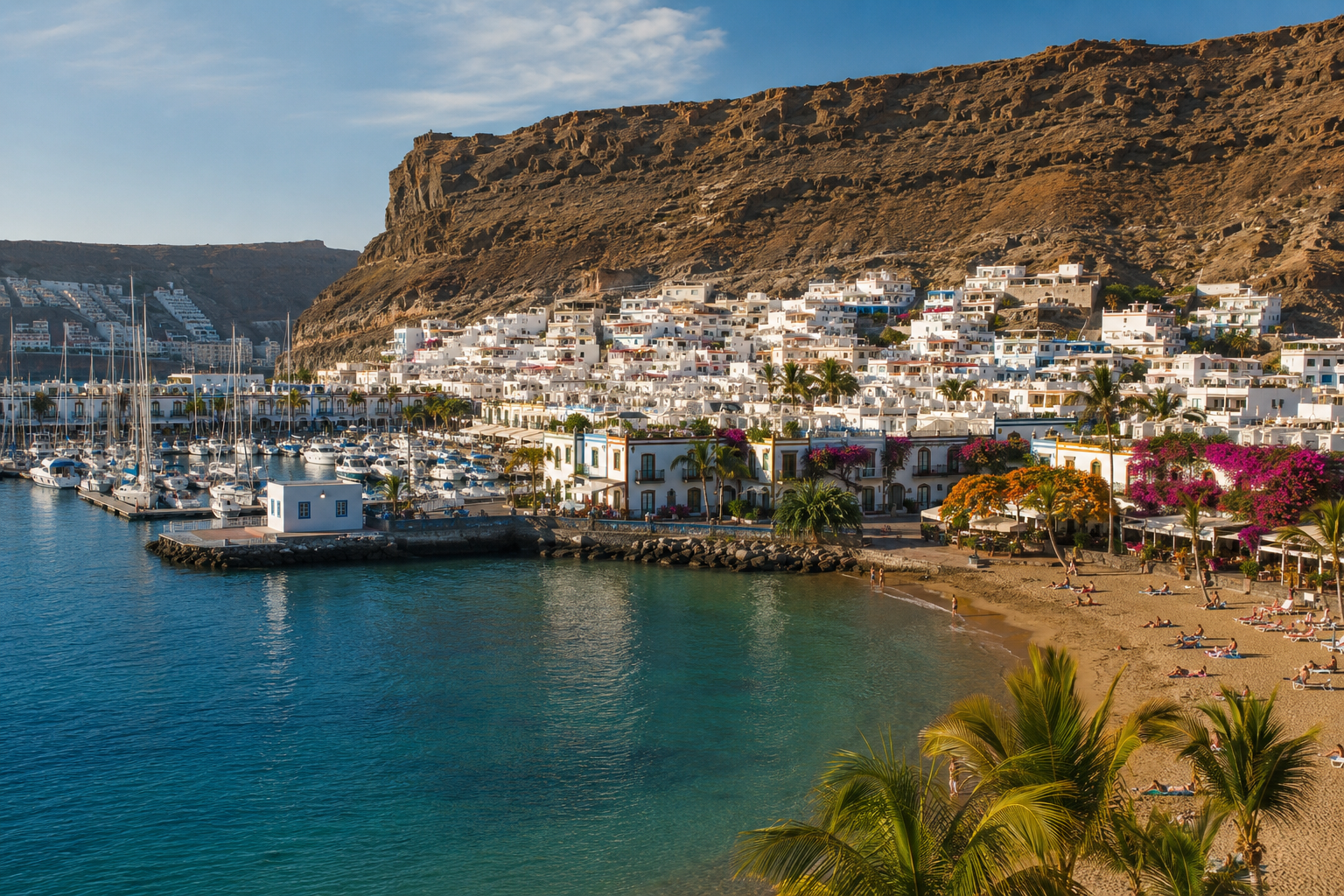 Puerto de Mogan marina and beach in Gran Canaria for an airport transfer guide